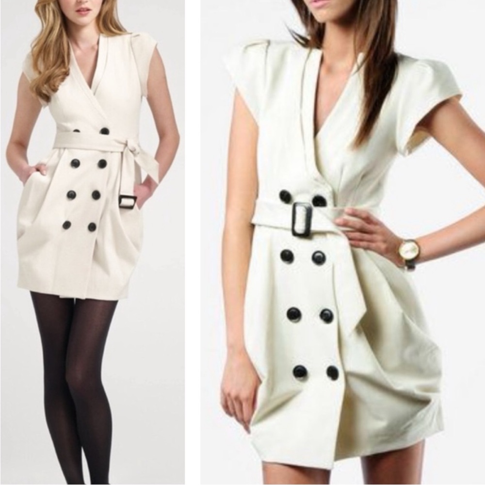 Nanette Lepore Casino Royale Cream & Black Stunning Belted Double Breasted Dress